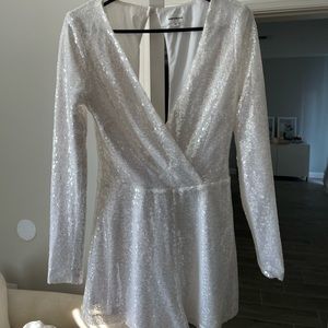 Superdown white sequin romper small